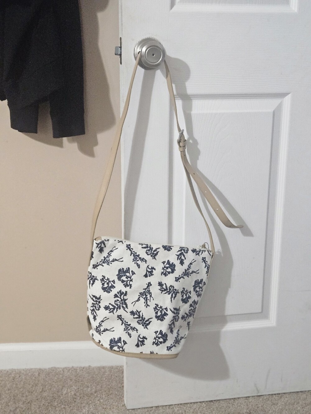 Floral Canvas Crossbody Bag in White and Navy. Vera Bradley.